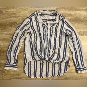 American Eagle Outfitters Navy and White Striped Shirt